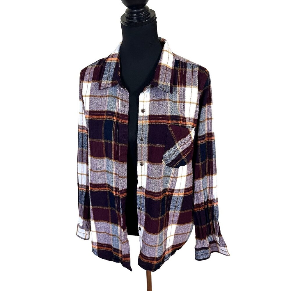 Natural Reflections Womens Plaid Flannel Shirt Button Down Long Sleeve XL